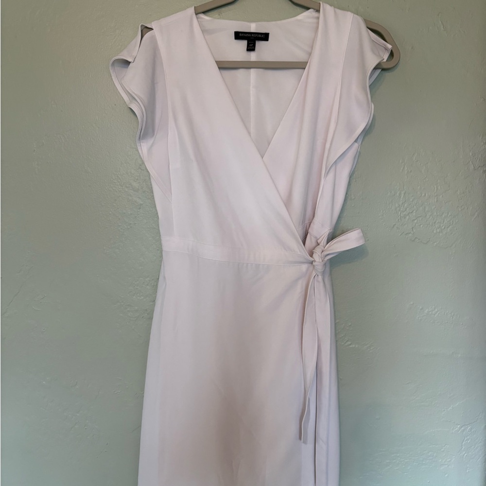 Banana Republic White Midi Wrap Dress with Tie